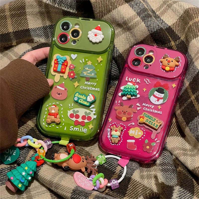 Xmas Santa Claus Cute Elk Hat Pendant Flip Christmas Phone Case For I Phone 15 14 13 12 11 Pro Max Pro Silicone Protection Cover - Image 2