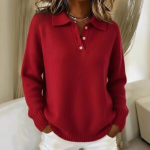 Button Sweater Women's Loose Soft Lapel Long Sleeve Tops Casual Knitwear Top For Daily Clothing
