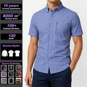 Cross-border Men's Summer Plaid Shirt, High-Quality Breathable Short Sleeve Casual Slim Fit Cotton Top For Men