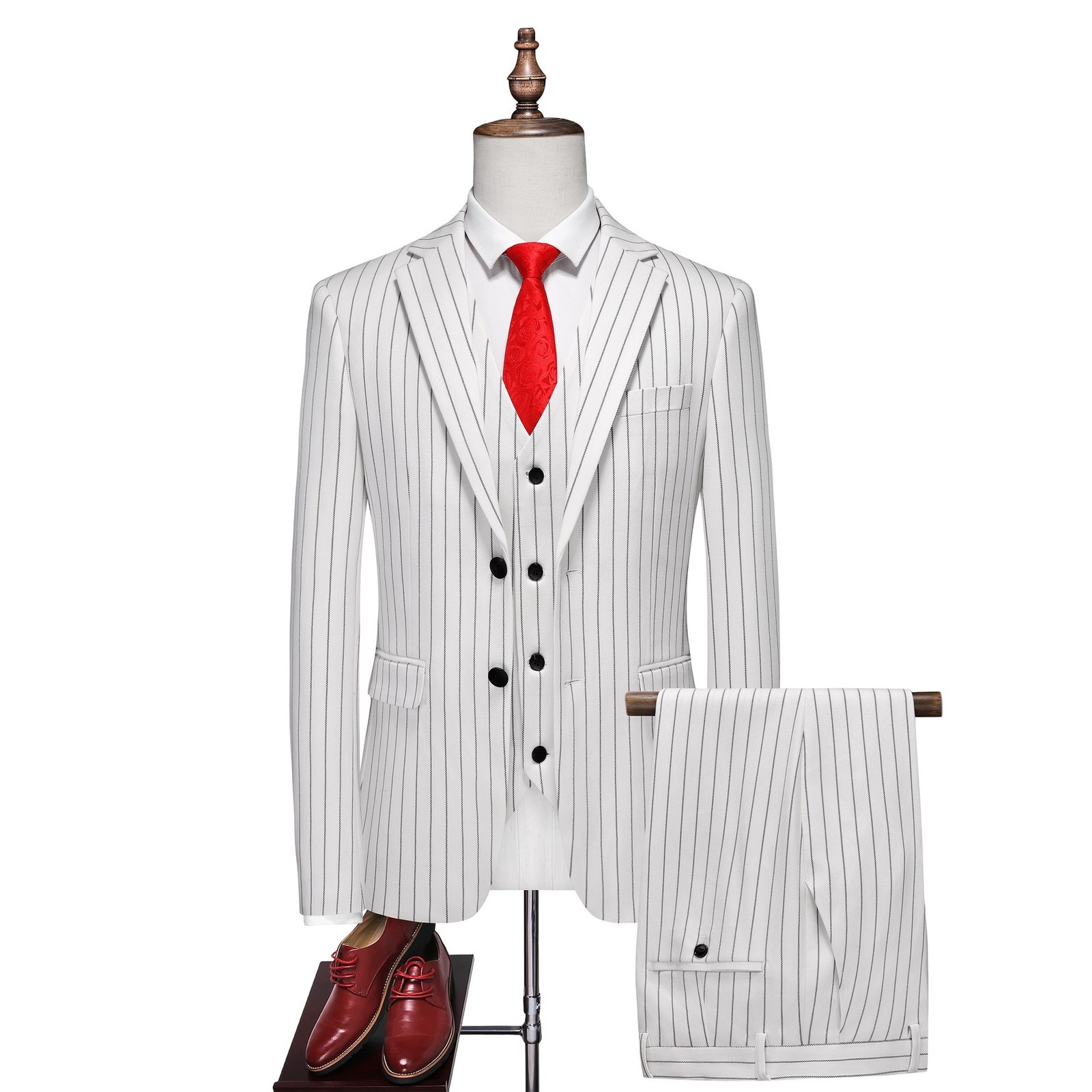 Men's Striped Suit Set Plus-size Three-piece Suit - Image 10