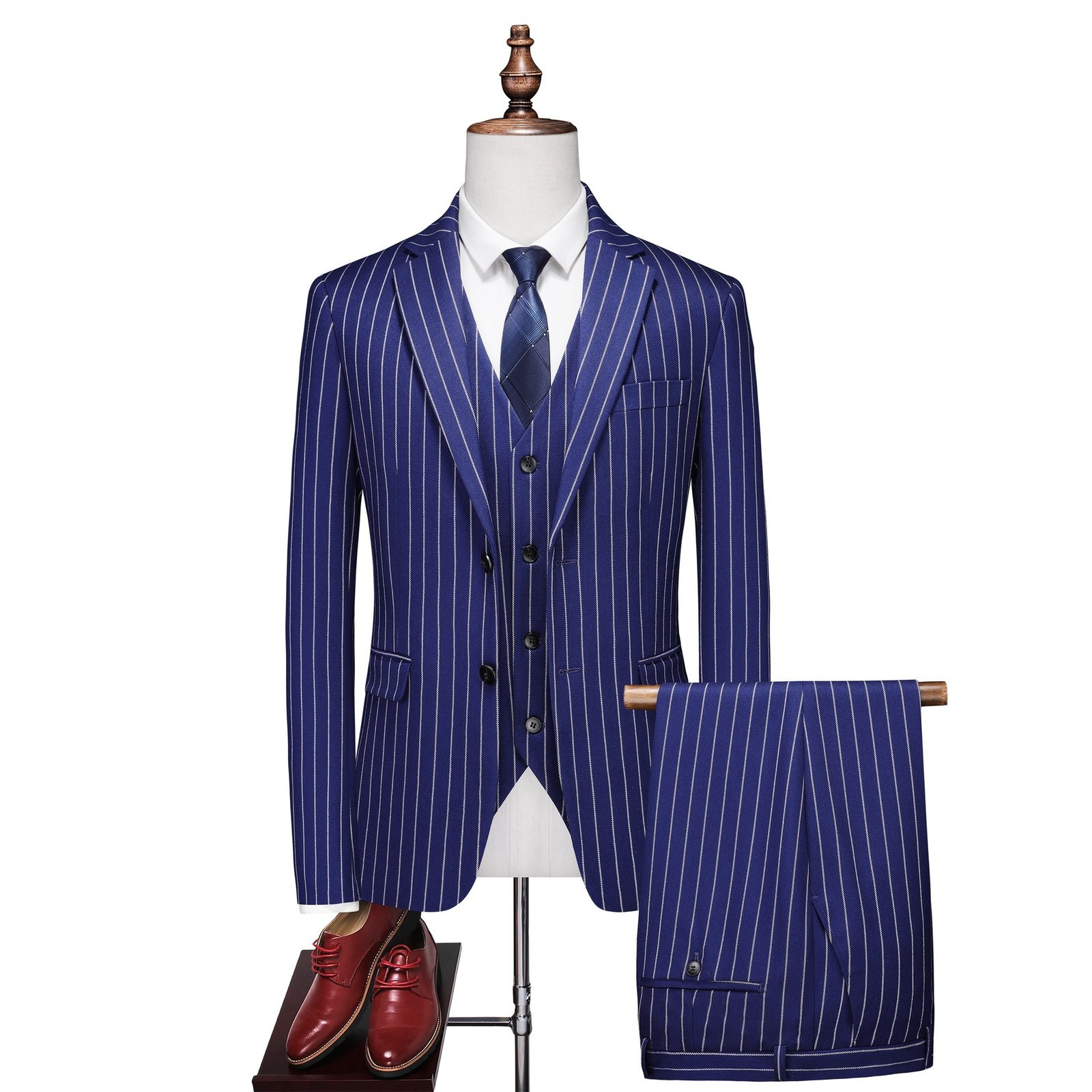 Men's Striped Suit Set Plus-size Three-piece Suit - Image 8
