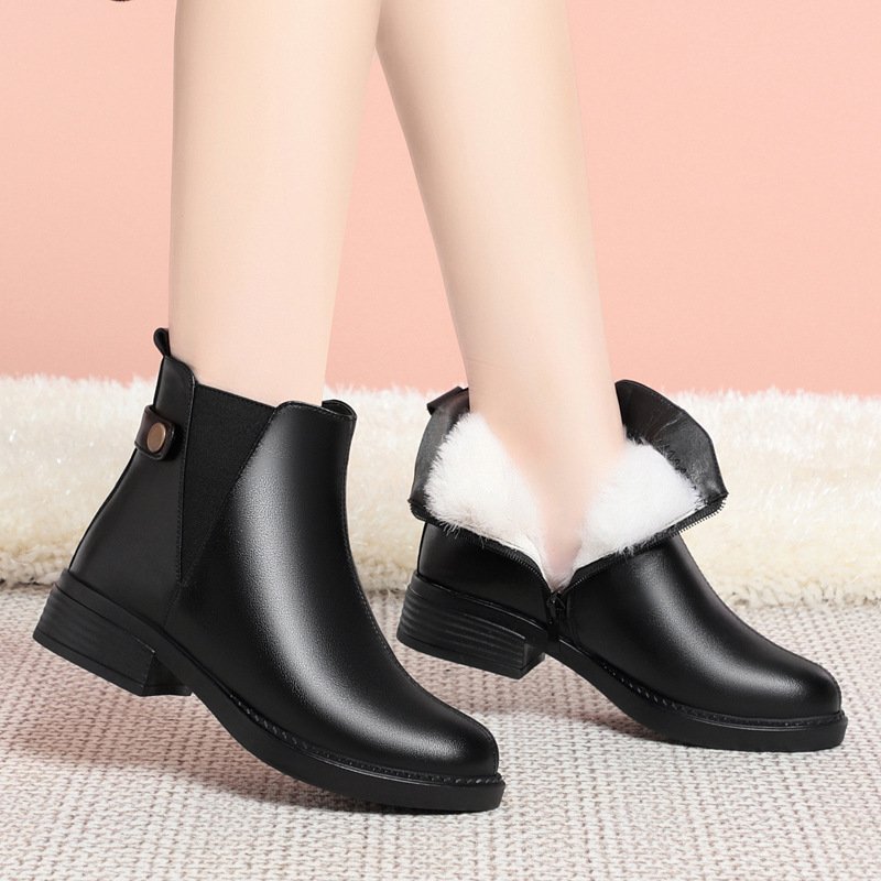 Womens Warm Fleece-lined Chunky-heel Work Shoes - Image 4