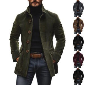 Men's Jacket Winter Stand Collar Button-up Coat Casual Blazer Outerwear Clothing