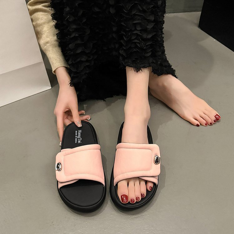 Women Thick Sole Outdoor Fashion Slippers Summer New Internet Famous French Style Slide Sandals Fairy Dress Match Outdoor Sandals For Women - Image 4