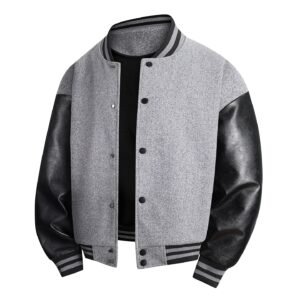 Springautumn New Wool-blend Jacket With PU Leather Sleeves