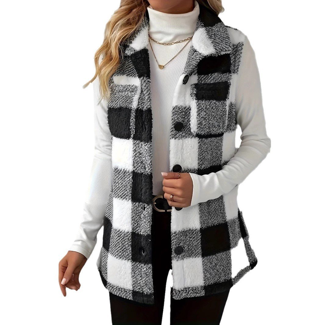 Autumn Winter Womens Plaid Sleeveless Tank Top - Image 5