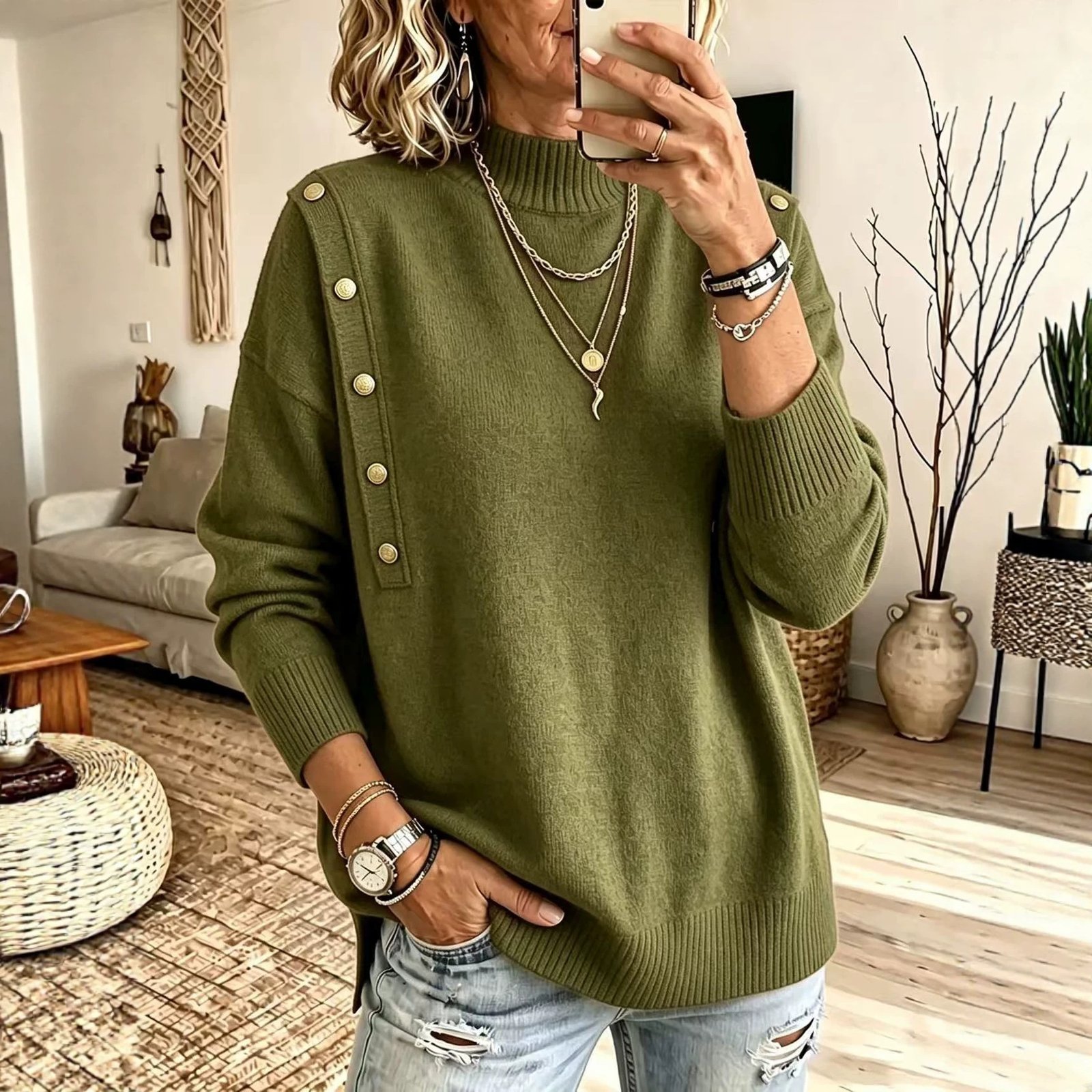 Women's Autumn And Winter Leisure Button Sweater Sweater - Image 3