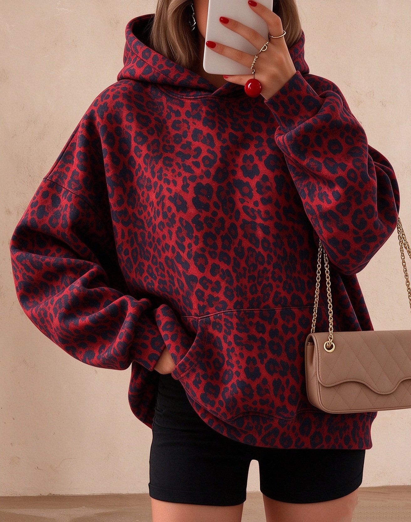 Women's Leopard-print Hooded Fleece-lined Sweatshirt - Image 7