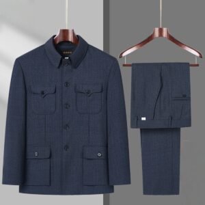 Military Green Zhongshan Suit Set For Middle-aged And Elderly Men