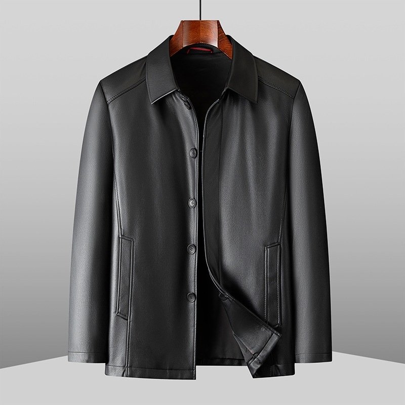Men's Mid-length Casual Leather Jacket - Image 4