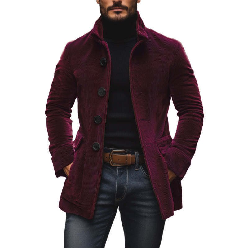 Men's Jacket Winter Stand Collar Button-up Coat Casual Blazer Outerwear Clothing - Image 6