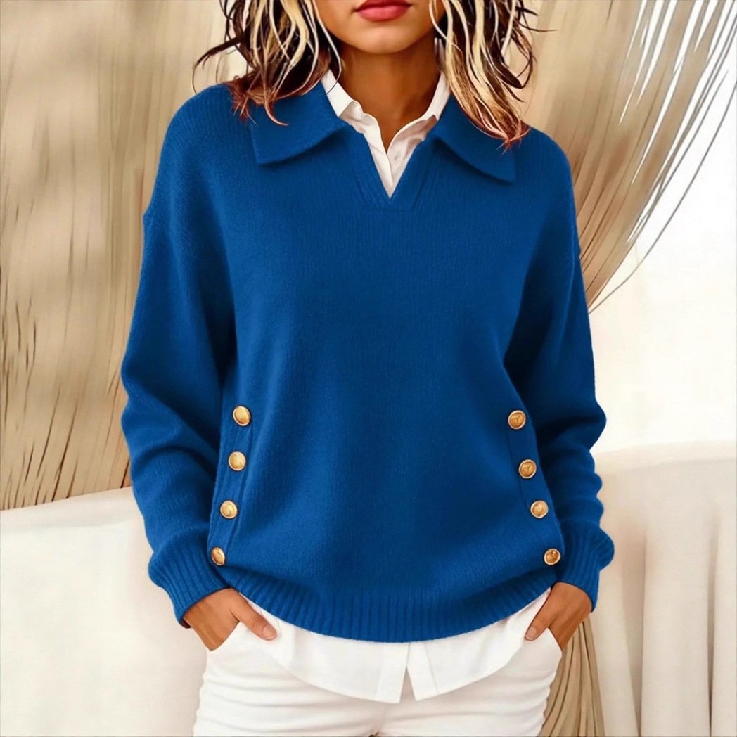 Turn-down Collar Sweater Button-down Collar Pullover Women's Long Sleeve Tops - Image 2