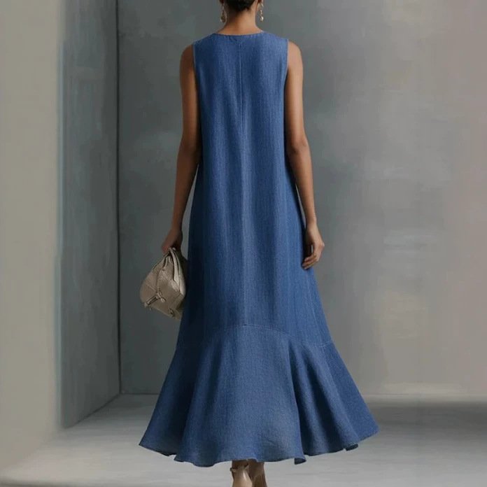Fashionable V-neck Loose-fit Flared Womens Dress - Image 4