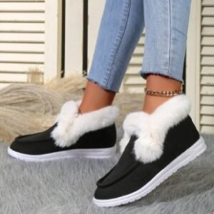 Women Plush Fur Ankle Snow Boots Winter Warm Suede Slip On Boots