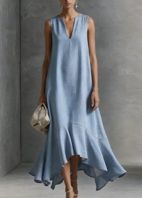 Fashionable V-neck Loose-fit Flared Womens Dress - Image 7