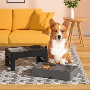 Dog Double Bowls Stainless Stand Adjustable Height Pets Feeding Dish Bowl Big Dog Elevated Food Water Feeders For Dogs Pet