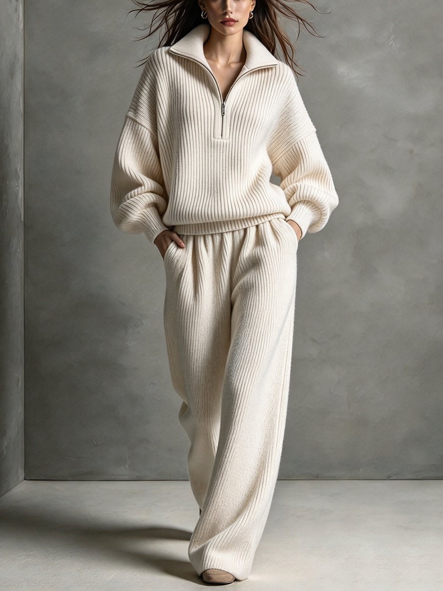 Winter Loose-fit Women's Half-zip Top Wide-leg Pants - Image 6